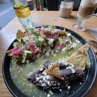 Chilaquiles & a cappuccino   at Vegamo Centro in Mexico City
