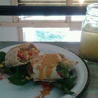 quinoa burrito and ginger drink at Vegamo Centro in Mexico City