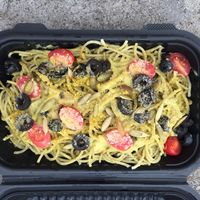 Pesto pasta to go.  at Vegamo Centro in Mexico City