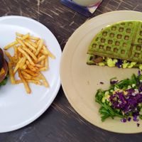 cheese burger & Waffle Sandwich Jar Jar at Vegamo Centro in Mexico City