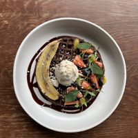 Chocowaffle with vegan vanilla-chocolate chip ice cream  at Vegamo Centro in Mexico City