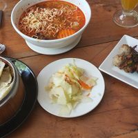 BBQ mushrooms 🍄 , noodle soup 🍜 , dumplings 🥟 at Vitking House II in Siem Reap