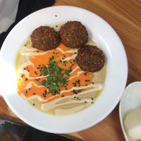 Hummus with falafel  at The Hummus of Tahini in Jerusalem