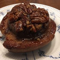 Pecan cranberry ginger sticky roll (on a plate at home) - one of my favorites from the pastry section! Also try the brownie and the anzac cookie! at Good Earth Natural Foods in Mill Valley