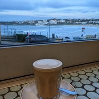 Oat latte at Speedo's Cafe in Bondi Beach