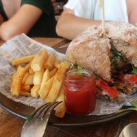 vegan burger at Speedo's Cafe in Bondi Beach