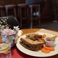 Avocado sandwich, ordered vegan and came with no cheese and ketchup instead of mayo for the fries at Dit e Nat in Pristina