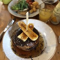 Chocolate and banana pancakes and vegan breakfast. at Cafe au Lait in Bath