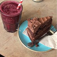 Smoothie and vegan chocolate cake  at Cafe au Lait in Bath