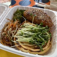 Korean fried chick’in burger at Juicy Brew - Kaimuki in Honolulu
