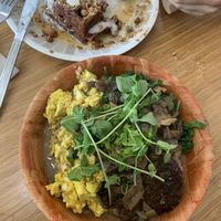Golden milk waffles and loco moco (weekend brunch) at Juicy Brew - Kaimuki in Honolulu