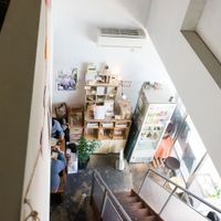 Looking down the stairs from the second floor seating area.  at Sangmi Abeno in Osaka