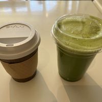 coffee and green juice  at Remedy Juice Cafe in Hood River