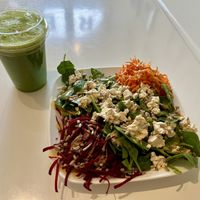Clean Green Detox juice and Glory Salad...  at Remedy Juice Cafe in Hood River
