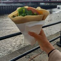 Vegan crêpe: ham n cheese, spinach and oak smoked apple butter at FlipnFast in Newcastle Upon Tyne