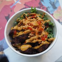 grilled tempeh, kale and something bowl. at Rabbits Cafe in Portland