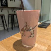 Smoothie in beautiful glass at Rabbits Cafe in Portland