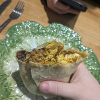 Inside of breakfast burrito at Rabbits Cafe in Portland