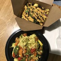 Top: black bean scramble. Bottom: veggie scramble. at Rabbits Cafe in Portland