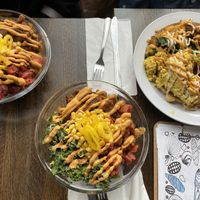 BBQ bowl and Breakfast platter at Rabbits Cafe in Portland