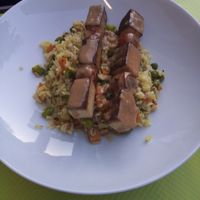 Tofu Satay with Rice at Celoma in Thonac