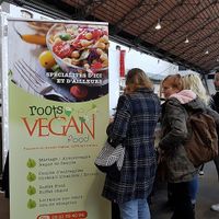 stall at Veggieworld, Brussels, nov 2018 at Roots Vegan Food in Eperlecques