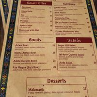 The menu at Tsion Cafe & Bakery in New York City