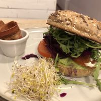 Chueca Bagel + vegan bacon. (Nice add on)  at Almalibre Acai Bar in Valencia