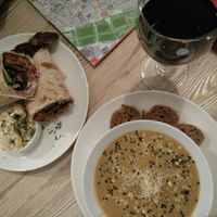 Barcelona wrap. And brocoli soup. (both vegan) at Almalibre Acai Bar in Valencia