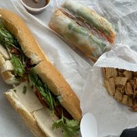 Banh mi (budda’s delight), summer rolls, bean curd chips at Sprig and Sprout in Washington