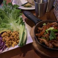 Sweet pineapple and soy curl sizzling lettuce wrap. SO GOOD!! at No Bones Beach Club in Seattle