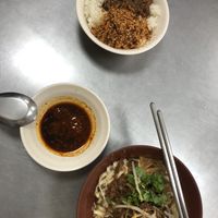 Rice with minced fake pork and dry noodles with sesame paste   at Ming Long in Taitung