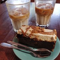 Iced coffee and biscoff cake at Hyde Park Book Club in Leeds