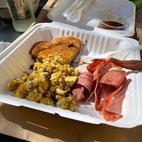 “Old Timer” Pancake with choice of fruit, tofu and bacon. at The Butcher's Son in Berkeley