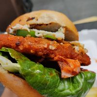 Can upgrade to buffalo chicken in the bagel sandwich and it was incredible. at The Butcher's Son in Berkeley