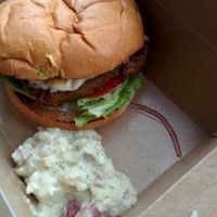 Bacon Cheese Burger with potato salad side at The Butcher's Son in Berkeley