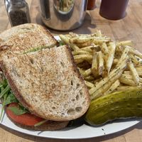 Hot chicken pesto with garlic fries   at The Butcher's Son in Berkeley