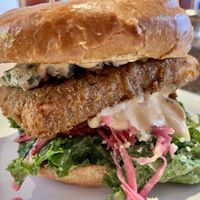 Panko breaded tofu “chicken” burger with extra blue cheese   at The Butcher's Son in Berkeley