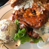 Buffalo fried ";chicken, bacon, blue cheese, ranch"; sandwich. Heavenly! at The Butcher's Son in Berkeley