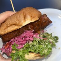‘Chicken’ Fried Tofu Sandwhich without Sriracha Mayo, Tofu Dipped in Buffalo Saucee  at The Butcher's Son in Berkeley