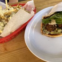 Falafel gyro and garlic parm fries  at The Butcher's Son in Berkeley