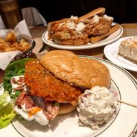 Buffalo chicken burger and chicken parm sandwich at The Butcher's Son in Berkeley