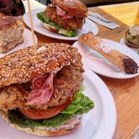 Fried chicken bagel sandwich  at The Butcher's Son in Berkeley