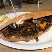 Steak and cheese with bacon pasta salad at The Butcher's Son in Berkeley
