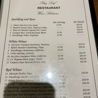 Wine Menu  at Bay Leaf Restaurant in New Bern