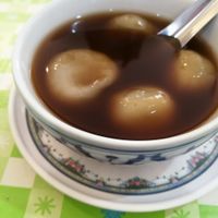 Black Sesame Bualoi In Hot Ginger Syrup 30 THB at J Class Vegetarian Restaurant in Nakhon Pathom