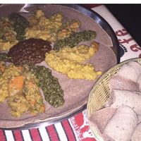  Vegan Curry platter with teff bread  at Addis Ababa Cafe in West Hindmarsh