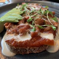 Smoky cheese and beans on toast  at Mildreds - Kings Cross in North London