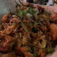 BOKKEUMBAP kimchi fried rice, clean bean tofu, gochujang sesame sauce, nori at Mildreds - Kings Cross in North London