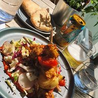 Mango chick'n with salad and pita bread at Mildreds - Kings Cross in North London